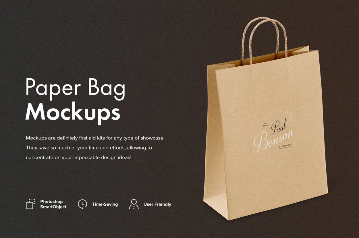Editable paper bag mockup with customizable design and Smart Objects