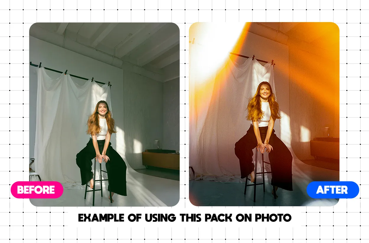 Vintage light leak overlay for Photoshop with retro sun flare effect
