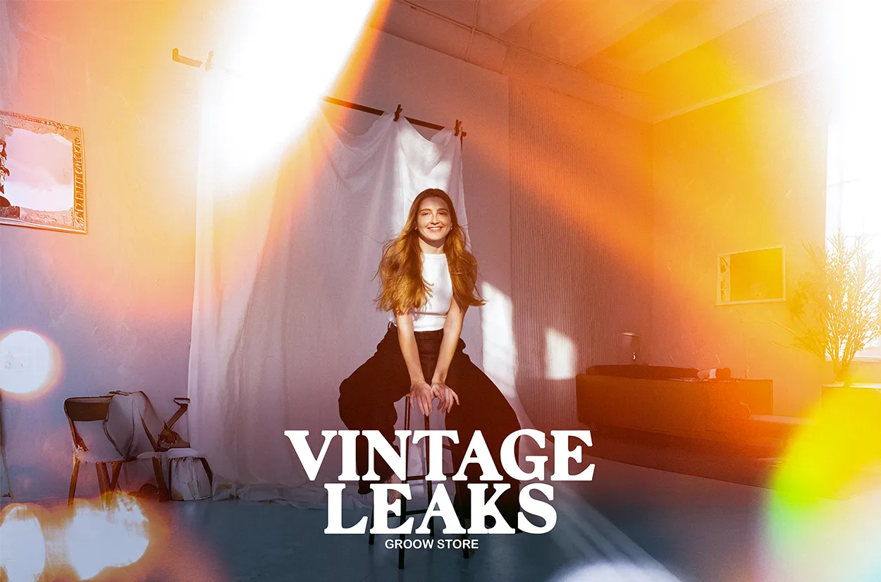 Vintage light leak overlay for Photoshop with retro sun flare effect