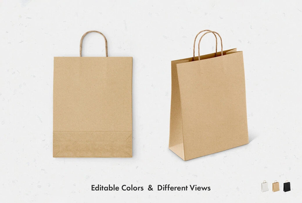 Editable paper bag mockup with customizable design and Smart Objects