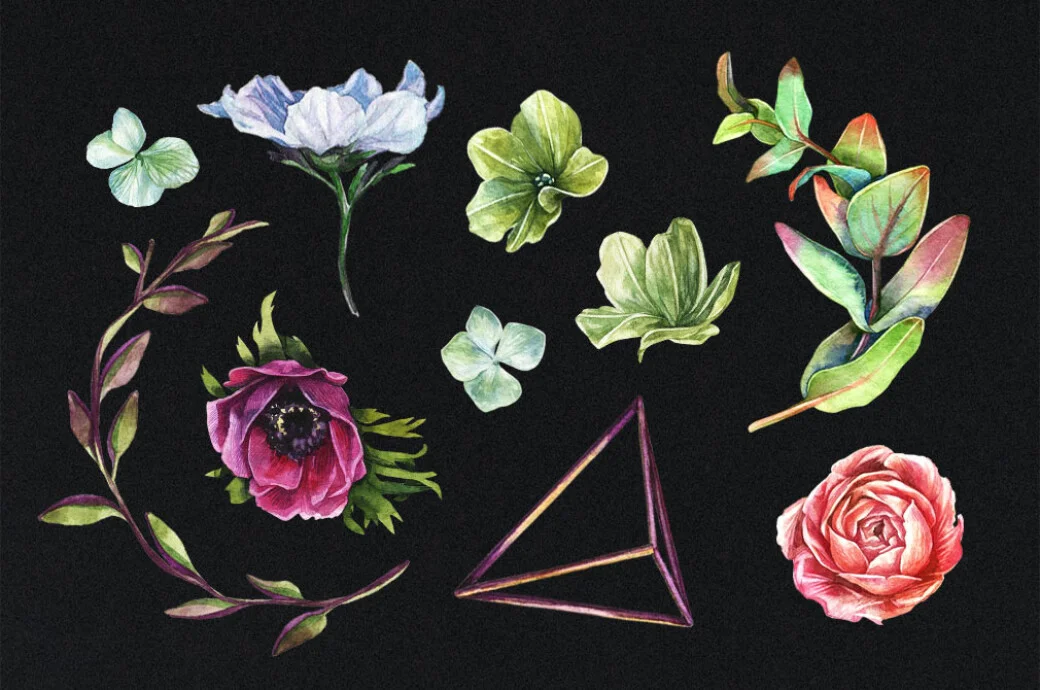 Hand-painted watercolor wreaths and flowers from Enchanted Clipart Pack