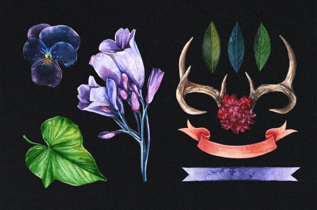 Hand-painted watercolor wreaths and flowers from Enchanted Clipart Pack