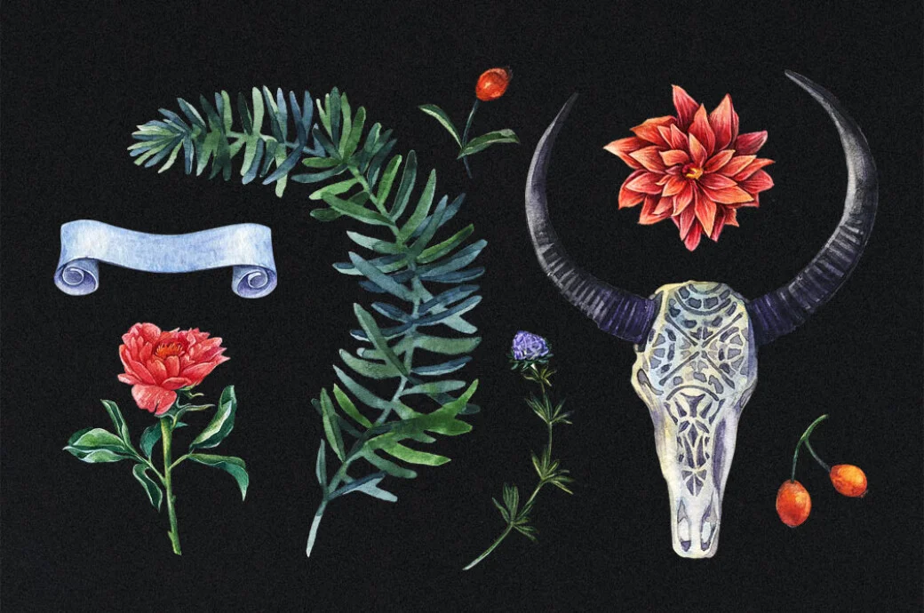 Hand-painted watercolor wreaths and flowers from Enchanted Clipart Pack