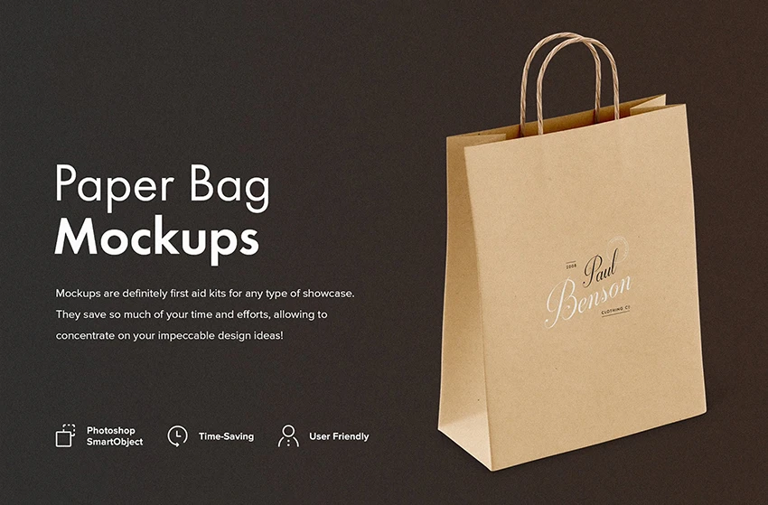 Editable paper bag mockup with customizable design and Smart Objects