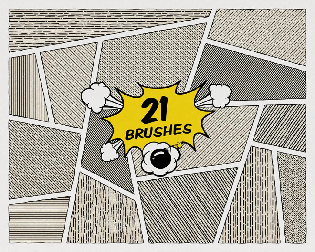 Procreate vintage comic brushes with retro line hatching for fanart and posters