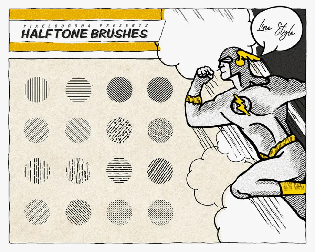 Procreate vintage comic brushes with retro line hatching for fanart and posters