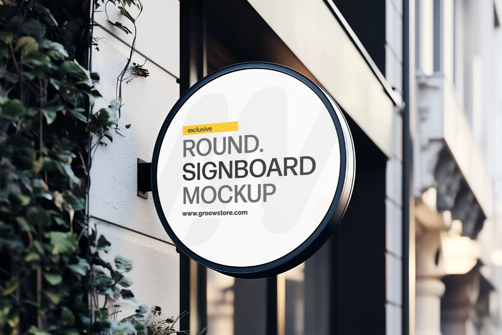 Free Round Signboard Mockup
