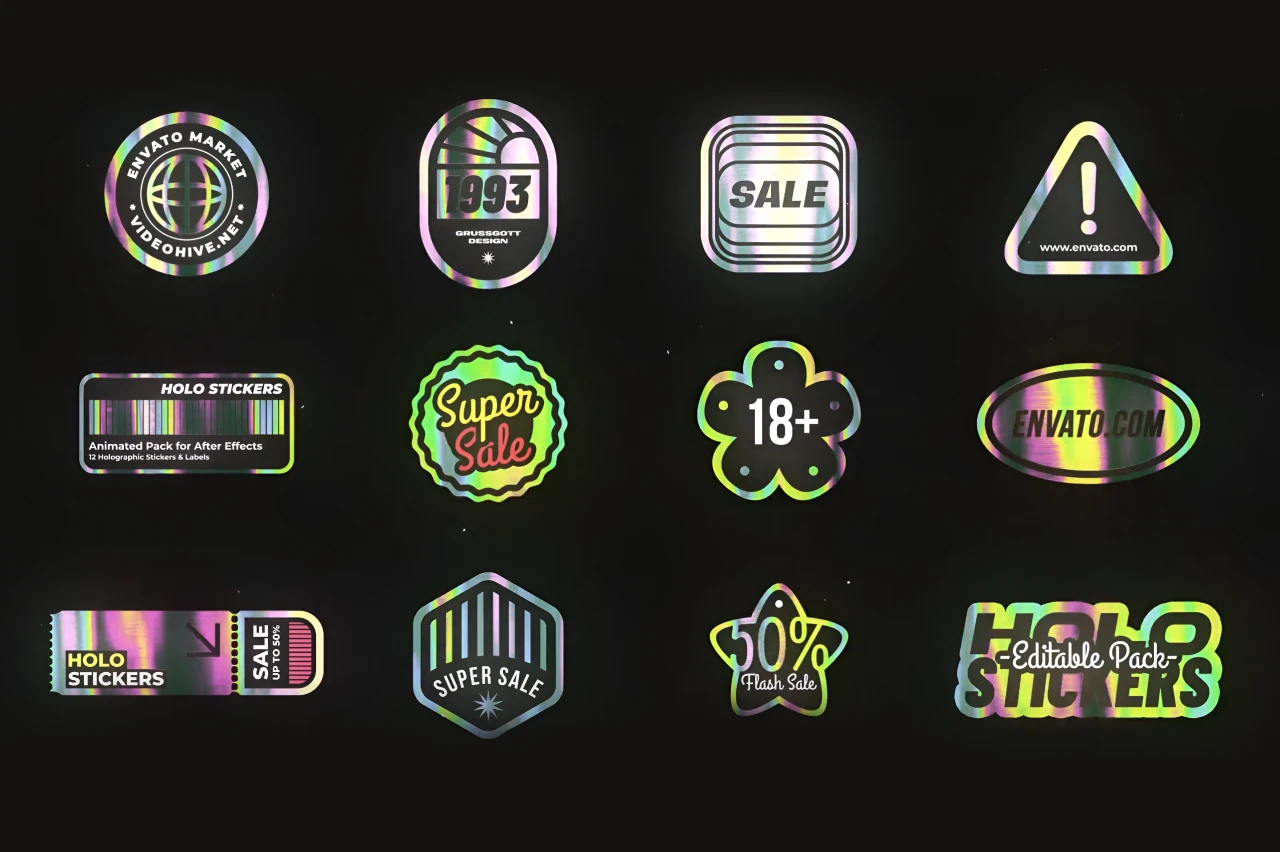 Animated Holographic Stickers & Labels Pack
