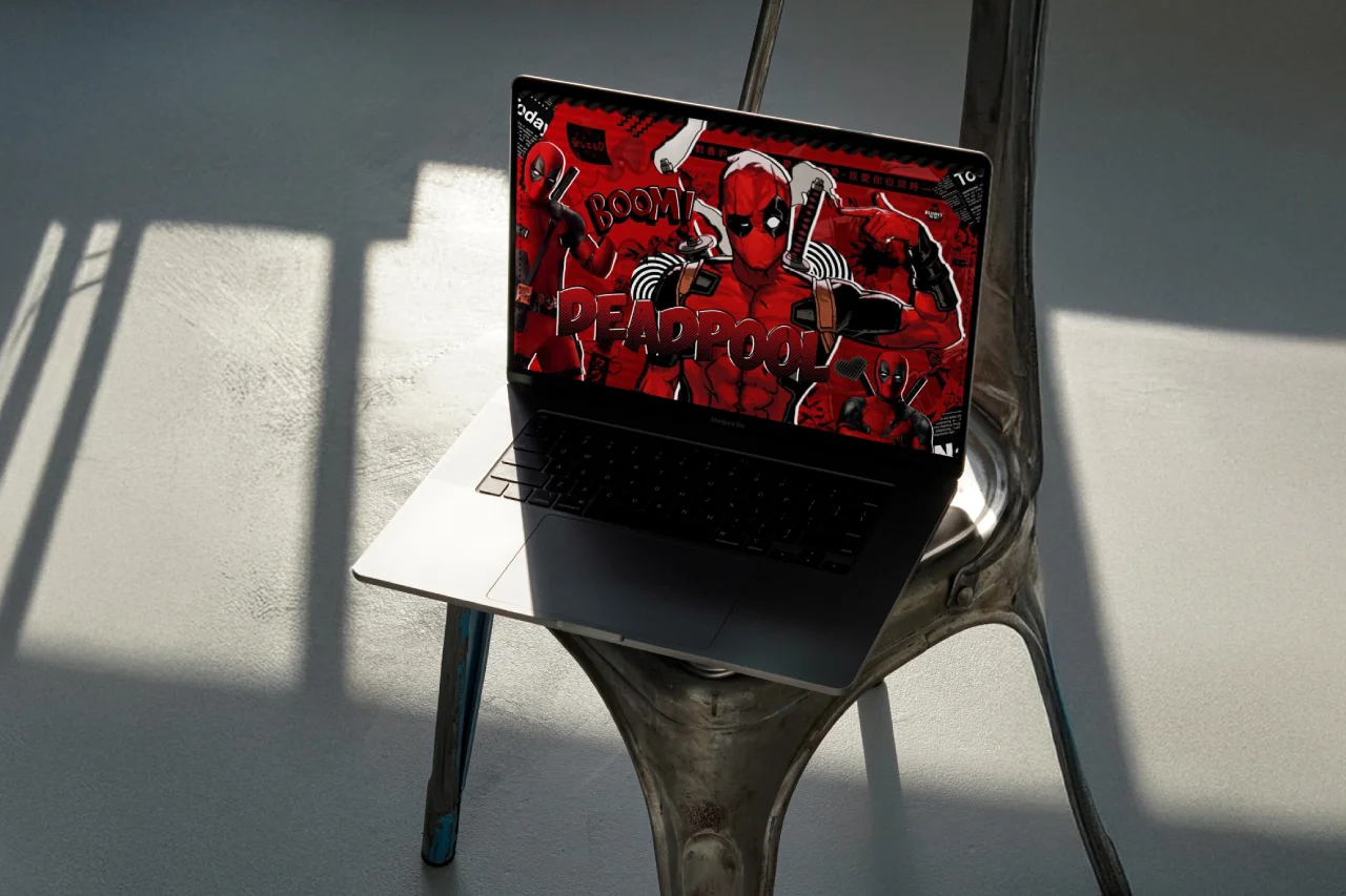 Realistic Laptop Mockup on a Metal Chair