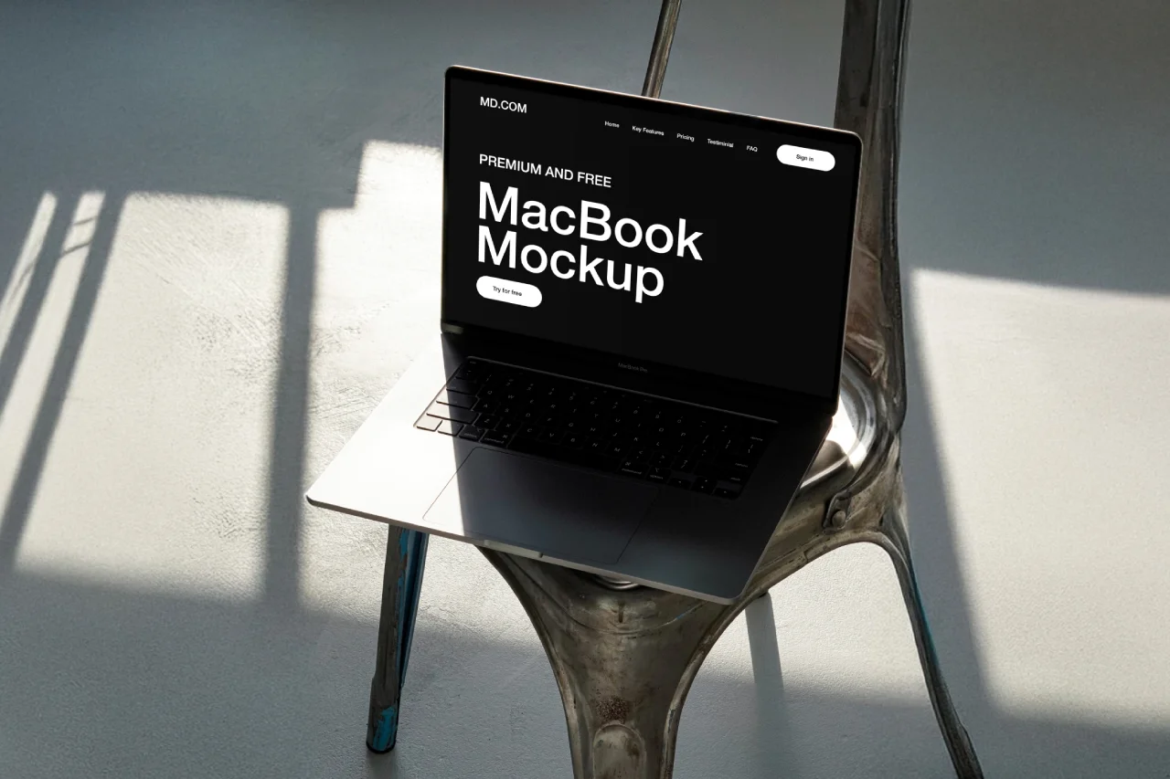 Realistic Laptop Mockup on a Metal Chair