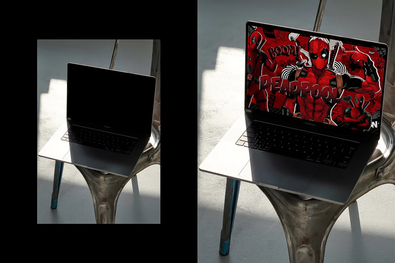 Realistic Laptop Mockup on a Metal Chair