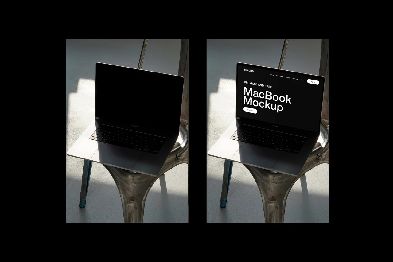 Realistic Laptop Mockup on a Metal Chair