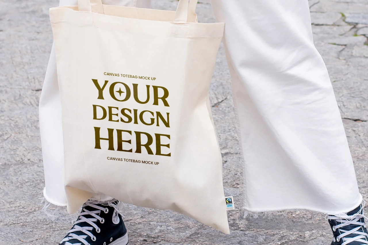 Woman Holding Fabric Tote Bag Mockup