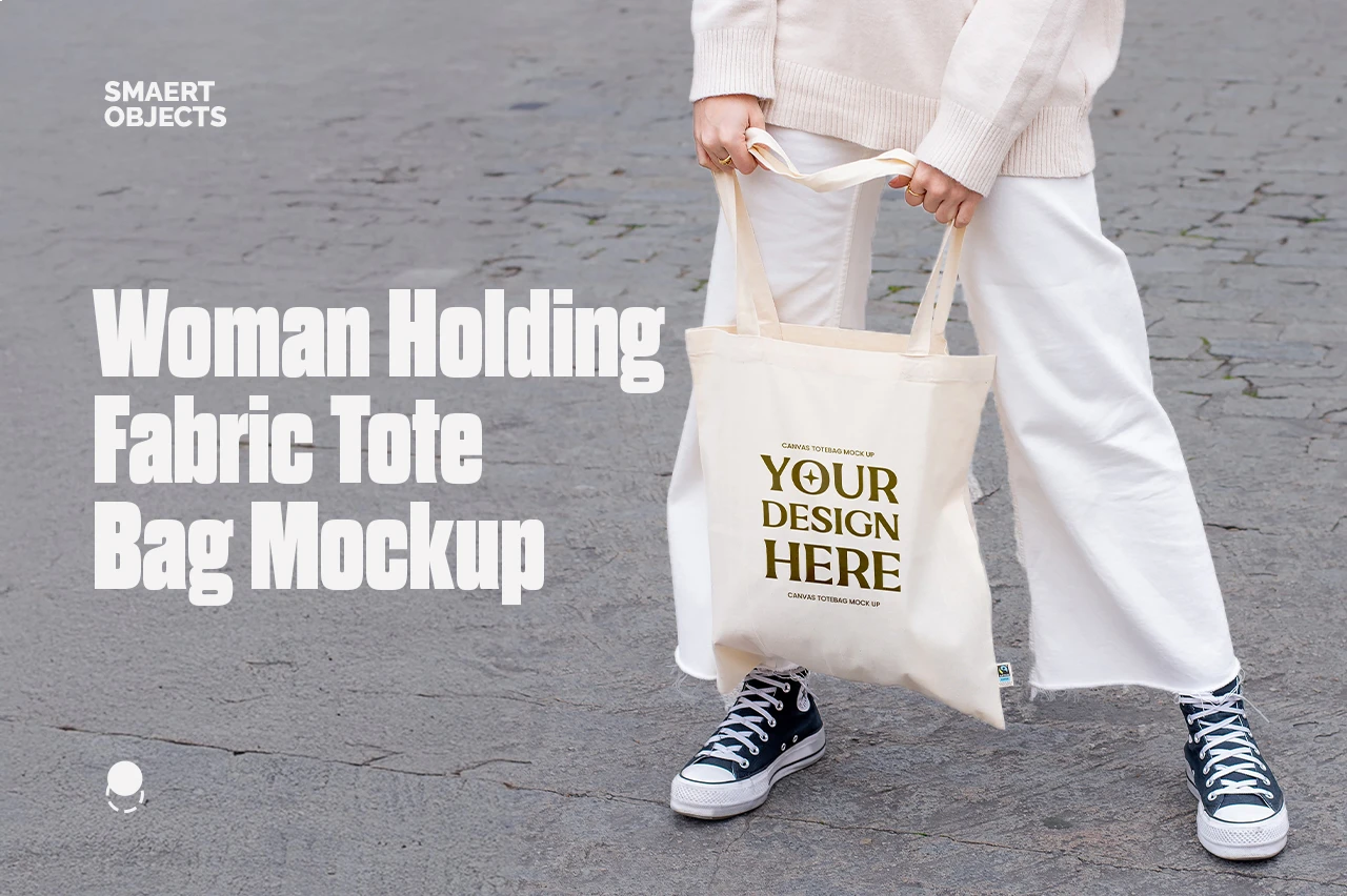 Woman Holding Fabric Tote Bag Mockup